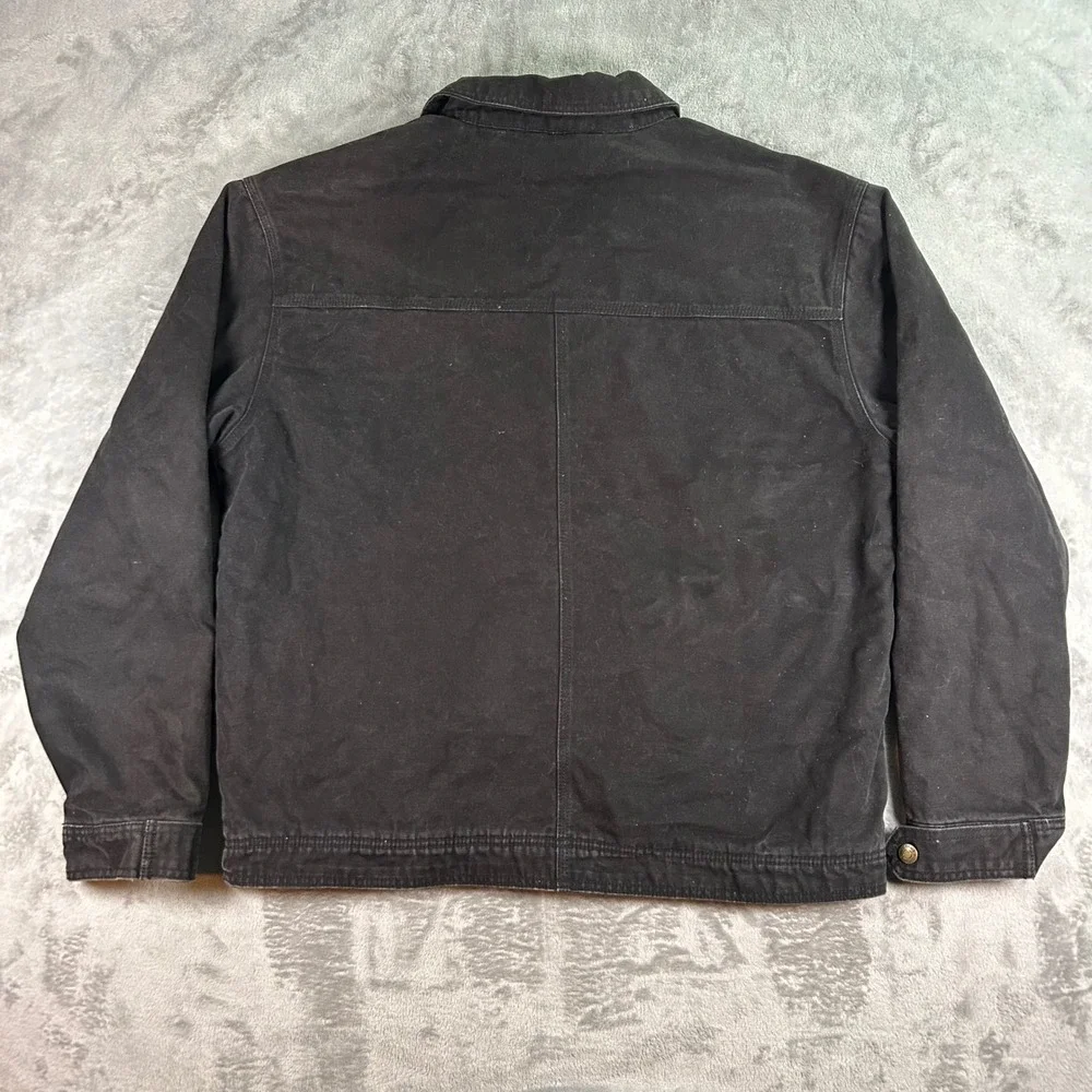 Wolverine Mens Black Canvas Sherpa Lined Work Jacket Large Full Zip Cotton Duck